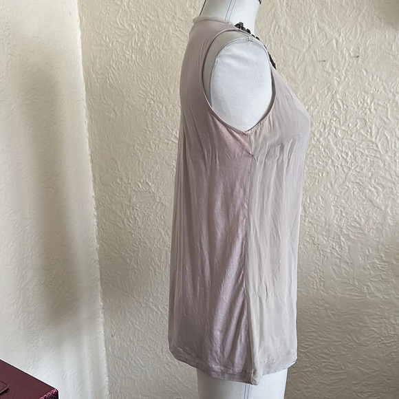Zara Light Taupe Smoky Gem Bejeweled Neckline Sleeveless Shell Tank Top Small - Picture 8 of 8